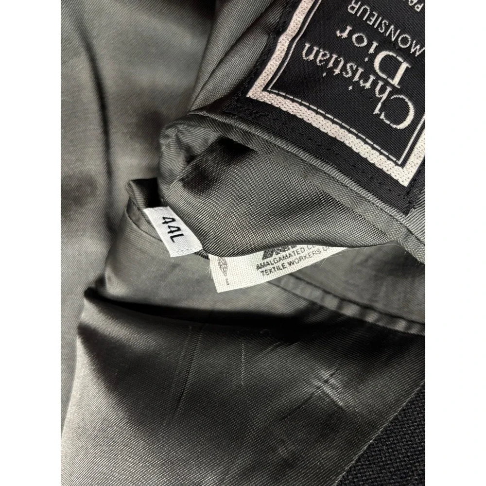 vtg 90s Christian Dior 44L 36x32 Gray Windowpane Pant Suit Double Breasted USA